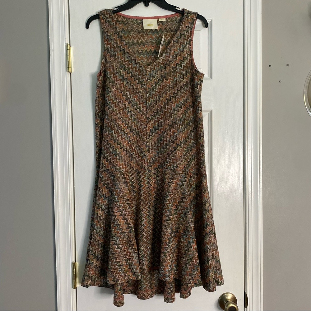 Anthropologie Maeve Westwater Knit Dress NWT Brown Motif Zig Zag Small Boho
